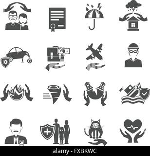 Icone di assicurazione di colore nero Illustrazione Vettoriale