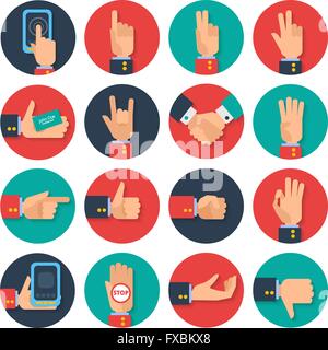 Le icone delle mani piatto Illustrazione Vettoriale