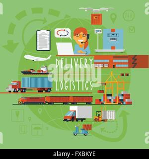 Trasporto in tutto il mondo il concetto di logistica poster Illustrazione Vettoriale