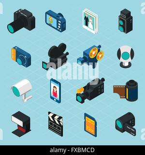 Foto isometrica e icone video Illustrazione Vettoriale