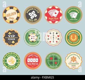 Poker retrò set di etichette Illustrazione Vettoriale