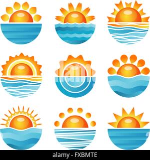Tramonto set di icone Illustrazione Vettoriale