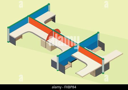 Mobili per ufficio area di lavoro piatta isometrica Illustrazione Vettoriale