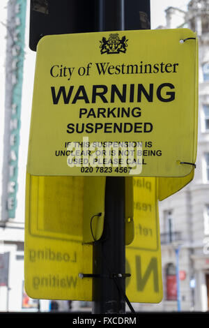 City of Westminster avviso - Parcheggio sospeso Foto Stock