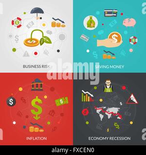 Crisi Ffinancial 4 icone Flat Square Illustrazione Vettoriale