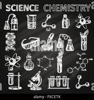 La scienza e la chimica di set di icone Illustrazione Vettoriale