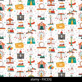Fiera luna park Parco Divertimenti Pattern senza giunture Illustrazione Vettoriale