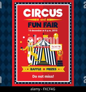 Circus fiera del divertimento Carnevale Poster rosso Illustrazione Vettoriale