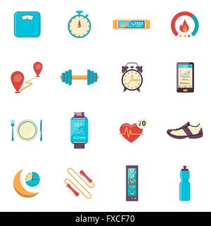 Il Tracker di fitness schermo piatto a colori e icone Illustrazione Vettoriale