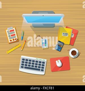 Luogo di lavoro piana Ufficio Stampa icona Illustrazione Vettoriale