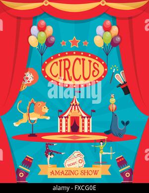 Incredibile spettacolo di circo Poster Illustrazione Vettoriale