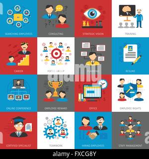 Gestione delle Risorse Umane Flat raccolta di icone Illustrazione Vettoriale