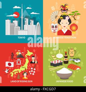 Giappone concetto set di icone Illustrazione Vettoriale