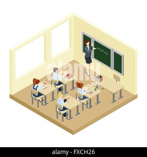 Scuola di illustrazione isometrica Illustrazione Vettoriale