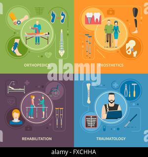 Traumatologia Ortopedia 2x2 immagini piatte Illustrazione Vettoriale