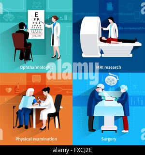 Medici specialisti 4 icone flat square Illustrazione Vettoriale