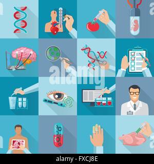 Appartamento isolato della biotecnologia set di icone Illustrazione Vettoriale