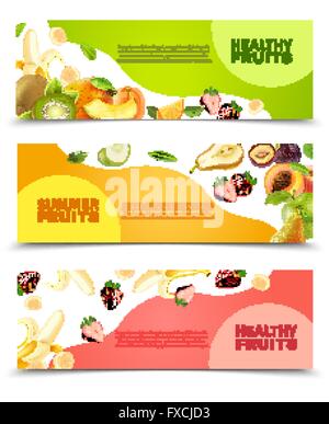 Frutta colorata piatte Banner orizzontale impostato Illustrazione Vettoriale