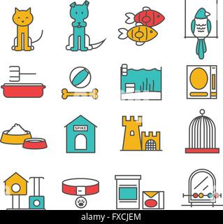 Animali domestici linea Set Illustrazione Vettoriale
