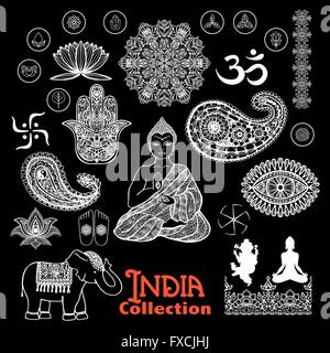 India gli elementi di design Set di lavagna Illustrazione Vettoriale