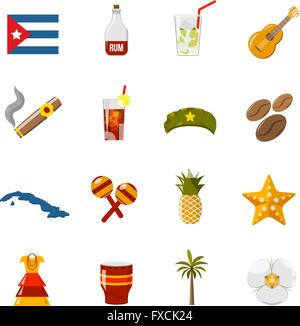 Schermo piatto a colori e isolato le icone di Cuba Illustrazione Vettoriale