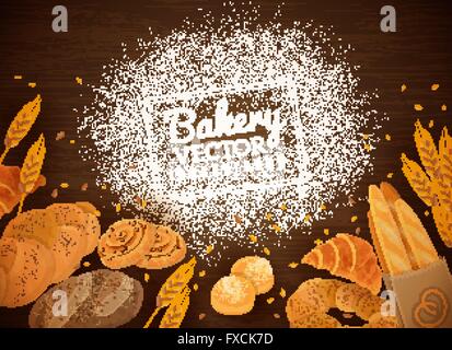 Backery pane fresco di legno scuro dello sfondo Illustrazione Vettoriale