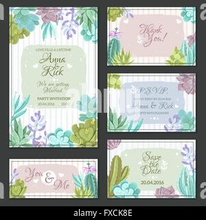 Il Cactus di nozze set di schede Illustrazione Vettoriale