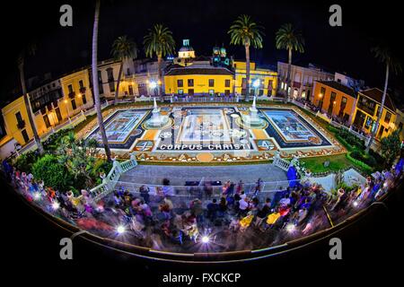 Arazzo di suolo in Plaza del Ayuntamiento (Town Square) in La Orotava durante il Corpus Christi. Isola di Tenerife. Foto Stock