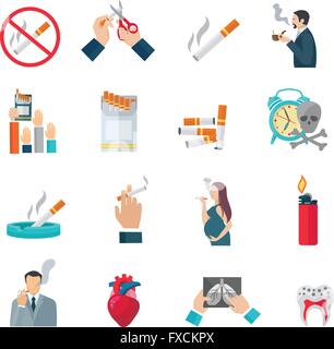 Il fumo piatto set di icone Illustrazione Vettoriale