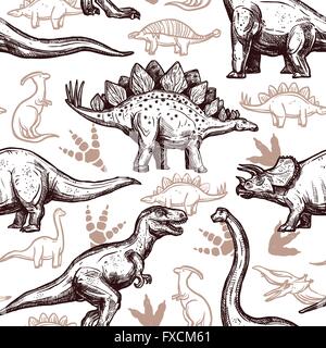 I dinosauri footprint modello senza cuciture a due colori doodle Illustrazione Vettoriale