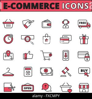 L'E-commerce linea set di icone Illustrazione Vettoriale
