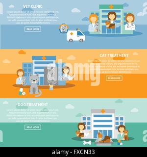 Veterinario clinica pet Banner orizzontale impostato Illustrazione Vettoriale