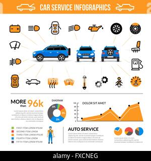 Servizio auto Set infografico Illustrazione Vettoriale