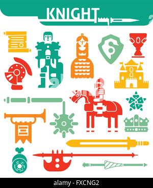 Set di icone monocromatiche Knight Illustrazione Vettoriale