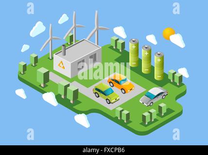 Le automobili elettriche della stazione di carica banner isometrica Illustrazione Vettoriale