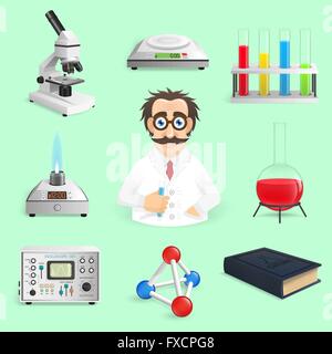 Le icone della scienza realistico Illustrazione Vettoriale