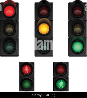 Luci di Trafic realistico set pittogrammi Illustrazione Vettoriale
