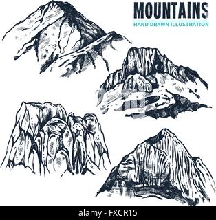 Disegnato a mano i contorni delle montagne Illustrazione Vettoriale