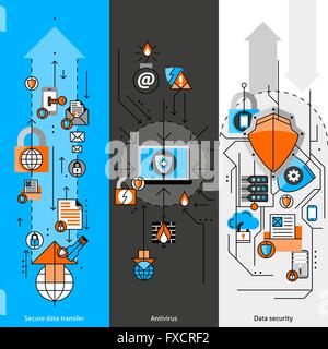 Protezione dei dati della linea Set banner Illustrazione Vettoriale