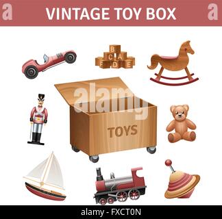 Vintage Toy Box Set Illustrazione Vettoriale