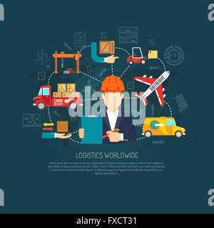 In tutto il mondo le operazioni di logistica concetto del diagramma di flusso Illustrazione Vettoriale