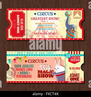 Circus mostrano due biglietti vintage impostato Illustrazione Vettoriale