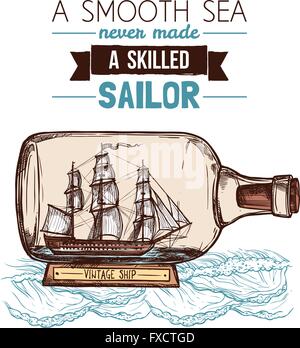 Barca a vela in bottiglia il concetto di colore Illustrazione Vettoriale