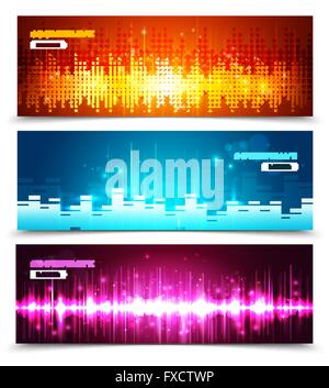 Equalizzatore onde sonore banner display impostato Illustrazione Vettoriale