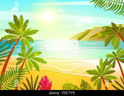 Mare tropicale spiaggia piana stampa poster Illustrazione Vettoriale