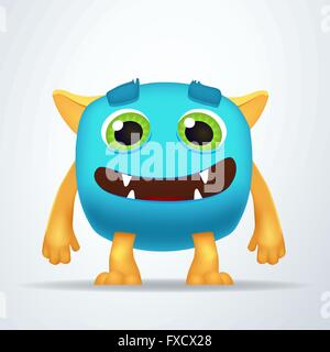 Carino colorato orco blu con stupido sorriso amichevole e gli occhi. Fun yeti creatura isolati su sfondo bianco. Illustrazione Vettoriale