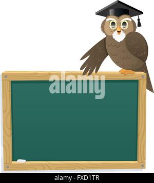 Il Professor Gufo seduto su una lavagna. Illustrazione Vettoriale