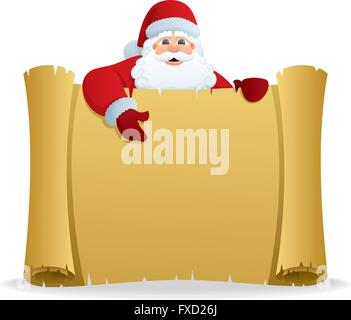 Santa holding scorrere con copia spazio per il tuo testo. Illustrazione Vettoriale