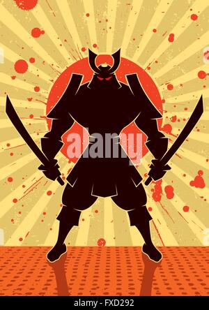 Cartoon illustrazione di Samurai Warrior. Illustrazione Vettoriale