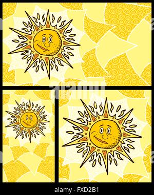 Disegnato a mano gli sfondi di sun. Nessuna trasparenza e gradienti utilizzati. Illustrazione Vettoriale